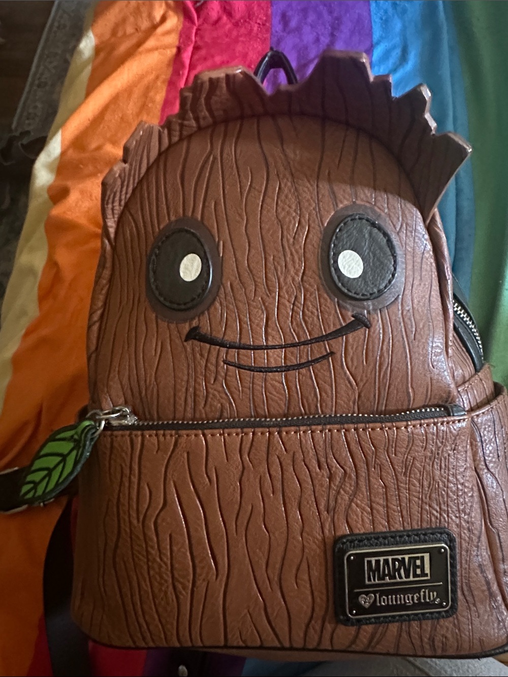 Marvel Groot Loungefly Mini Backpack - Brown with Green Leaf Charm